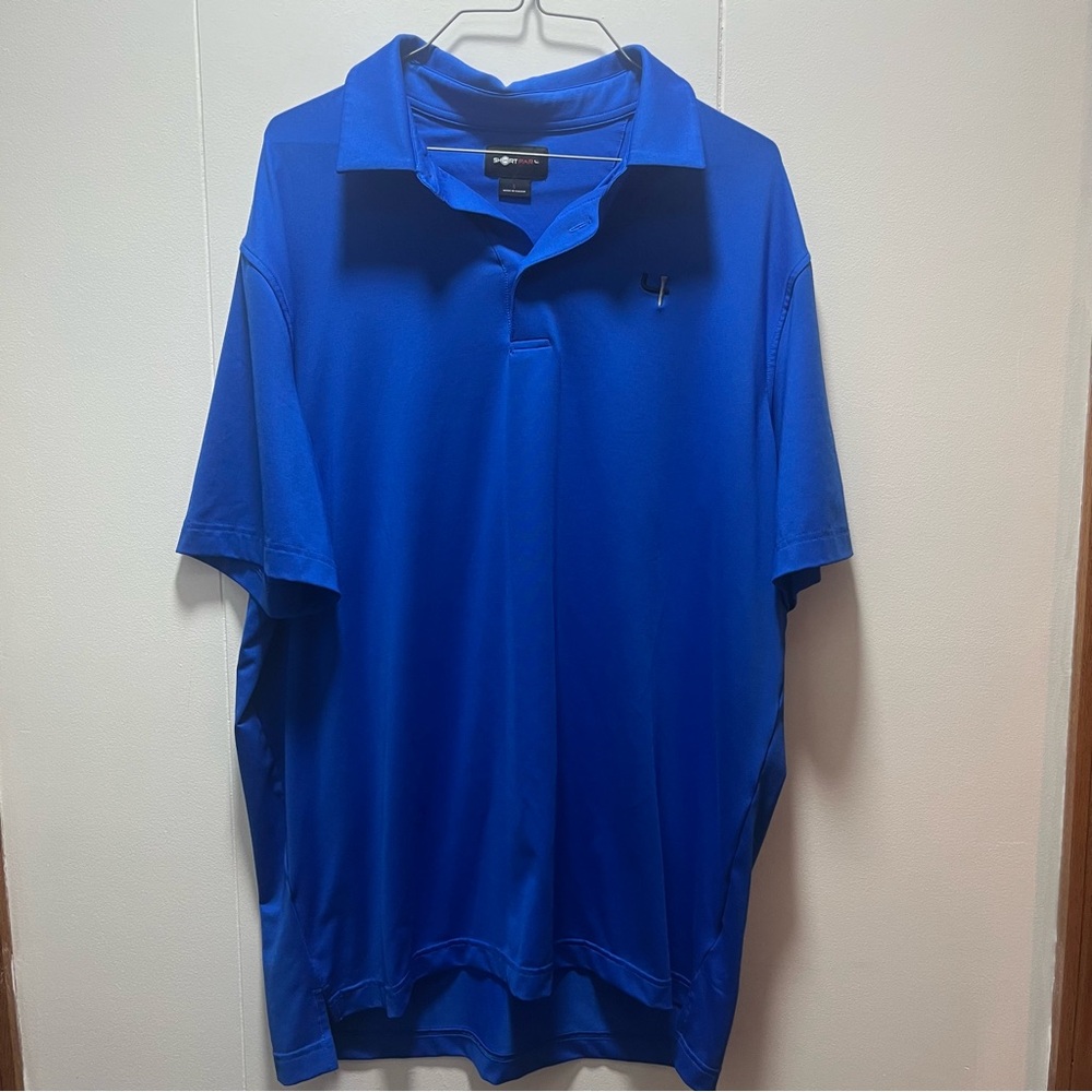 Short Par 4 Mens Shirt Blue Size Large Polo Short Sleeve Stretch Golf Casual